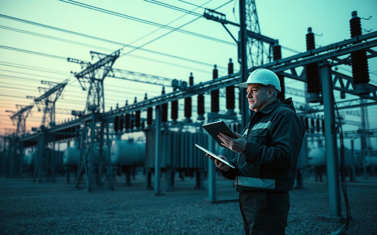 Subestación eléctrica de alta tensión con transformadores de poder