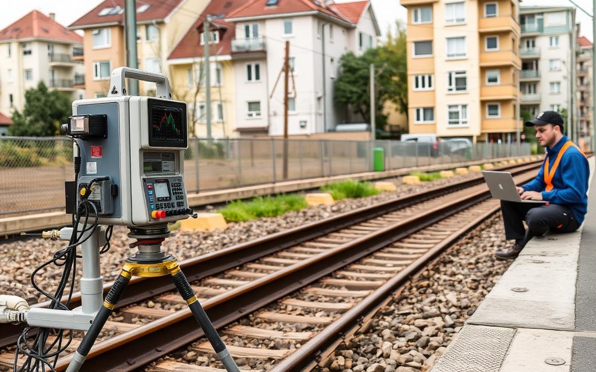 Instrumentación de medición de vibraciones junto a vía ferroviaria urbana