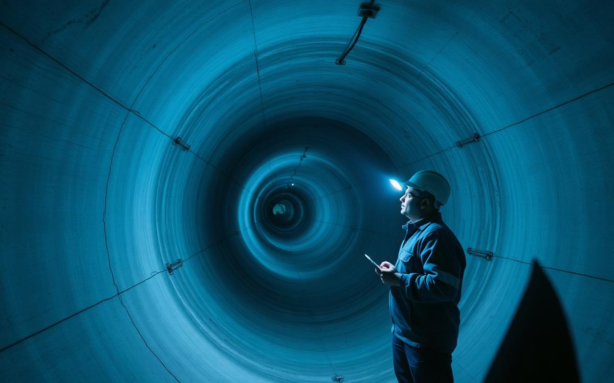 Túnel hidráulico revestido en hormigón con equipo de inspección