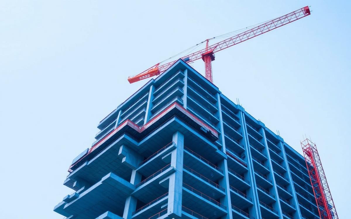 Edificio residencial en altura en construcción con losas y muros de hormigón armado