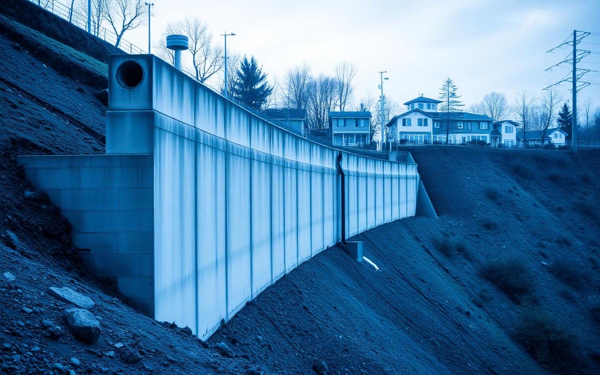 Muro de contención de hormigón armado con taludes urbanizados