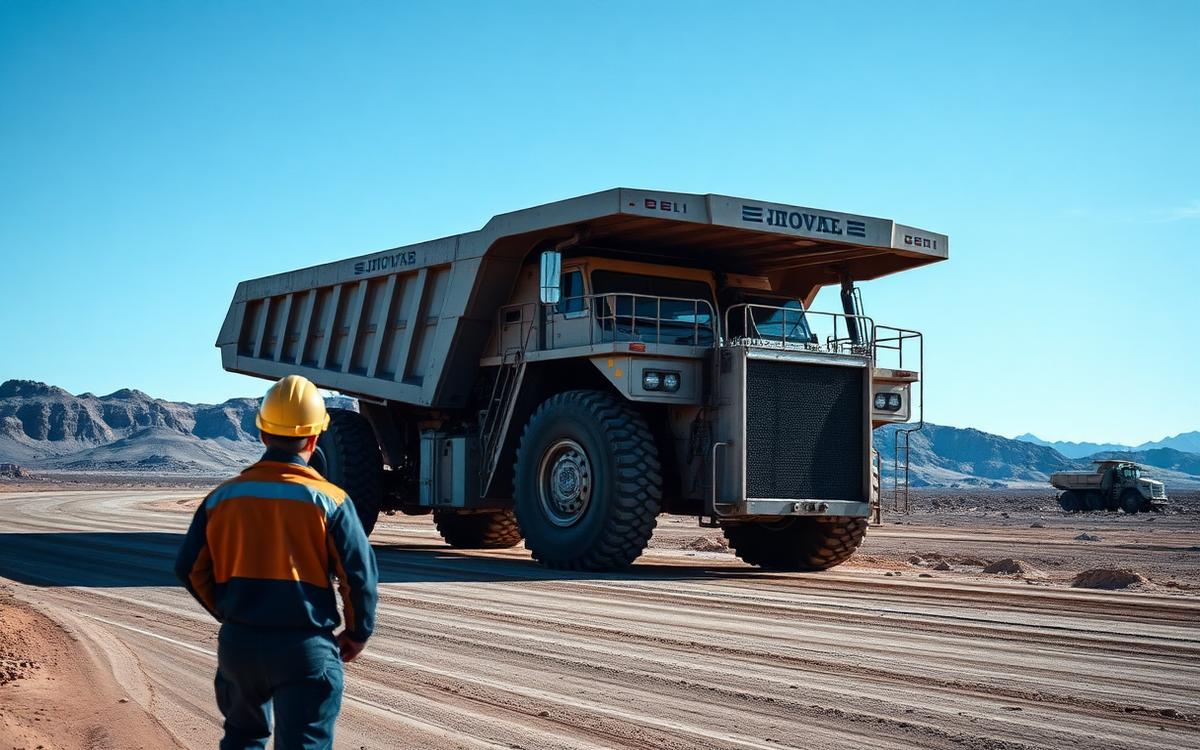 Camino industrial de alto tonelaje con camión minero y equipo de ingeniería